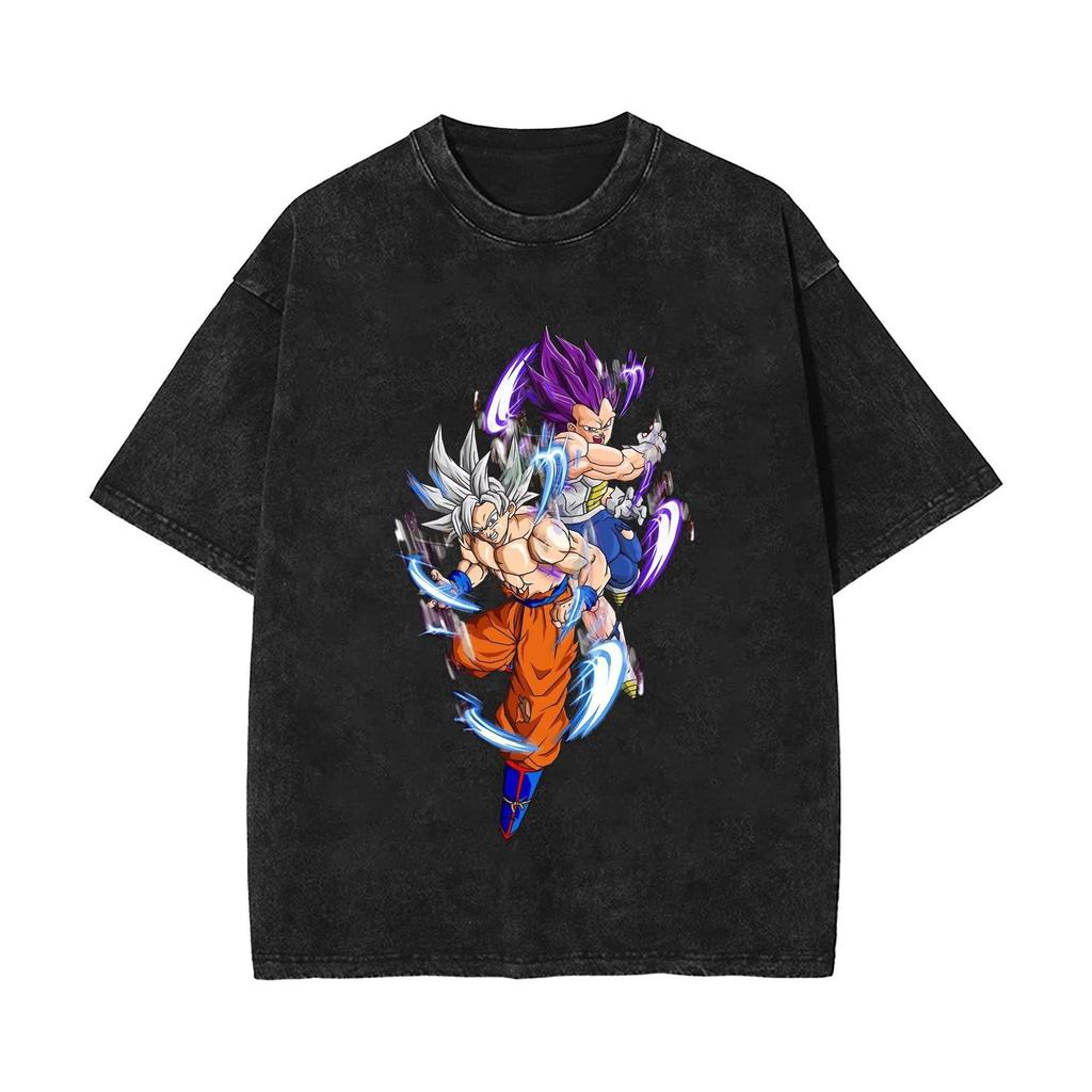 2026 Trending Dragon Ball Super Saiyan Vintage Washed Oversized T Shirt Unisex Casual Anime Print Tee for Men Women