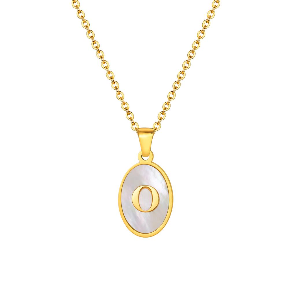 Vnox Women's Pretty Letters Necklace, Stainless Steel Oval White Shell Letter A-Z Pendant, Gold Color Jewelry Gifts