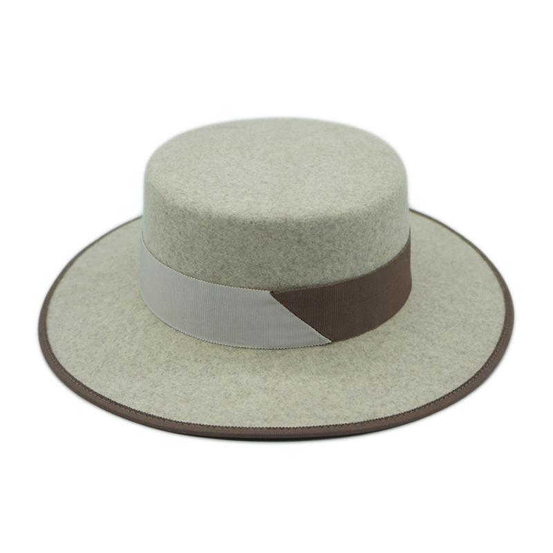 British Retro Korean Versatile Milk Coffee Color Matching Beige Flat Top Top Hat Men'S And Women'S Autumn And Winter Wool Felt Hat