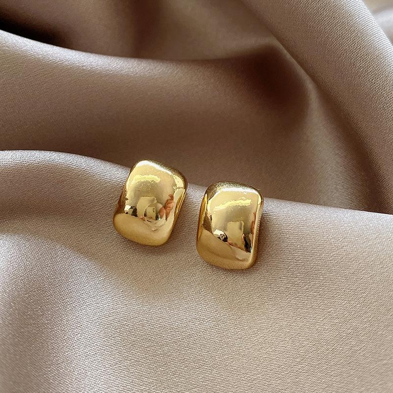 1Pair 925 Silver Needle Retro Metal Earrings Women's Premium Sense Geometric Plain Ring Ear Buckle Versatile Exaggerated Commuter Earrings