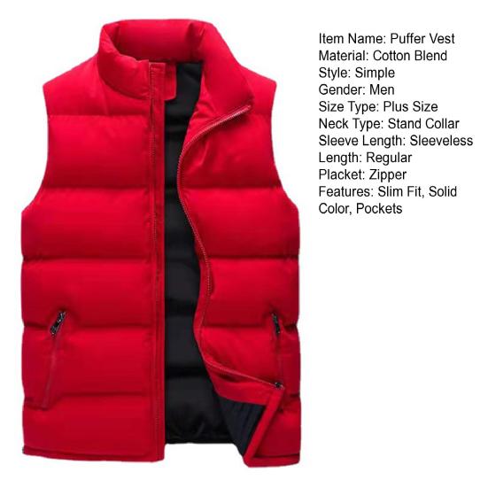 Männer Herbst Winter Einfarbig Weste Mantel Stehkragen Ärmellose Wasser-Beständig Außen Zipper Knopfleiste Puffer Weste