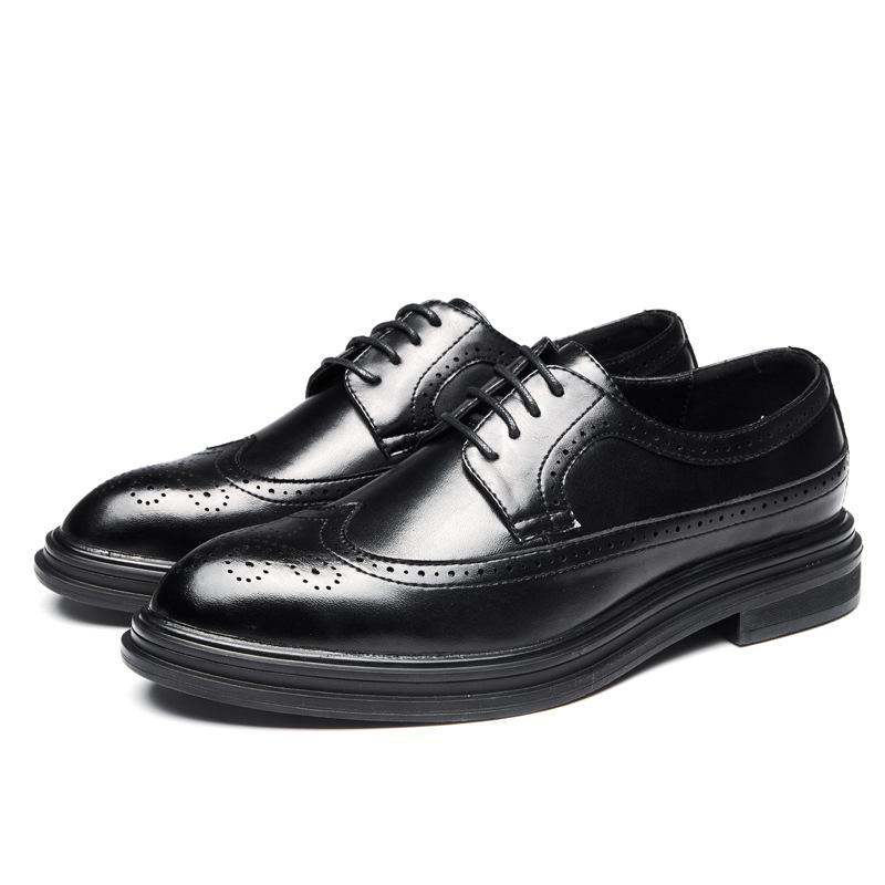Men'S Pointed Leather Shoes British Style Trend Lace-Up Retro Casual Shoes Brock Engraved Men'S Shoes 3028-X