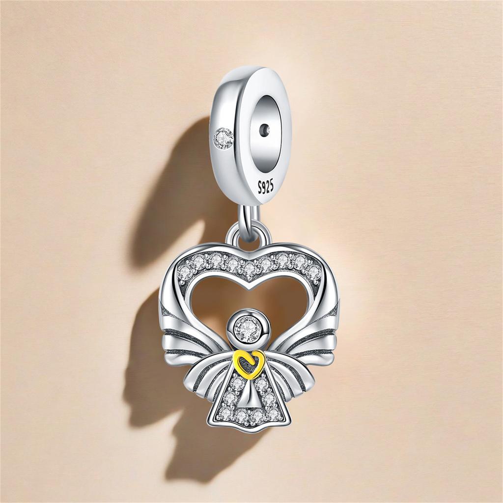 Copper Hollow Out Heart Angel Pendants Bracelet Charms Fit Bangle For Women Jewelry Party Beads Gifts Diy Accessory