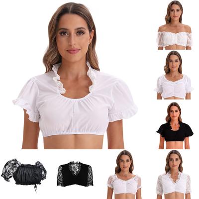 Ladies Elegant Bodysuit Black Bodysuit Lace Shirt For Oktoberfest Ladies Elegant Classical Halloween Oktoberfest Lace Panel Small Shirt Top