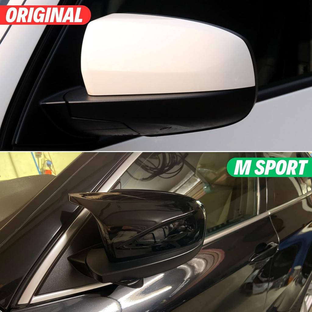 M Style Replacement Rear View Mirror Cap Cover for 2007-2013 BMW X5 E70 X6 E71 Exterior Accessories Tuning Parts, Glossy Black - 1 Pair (Left-Right)