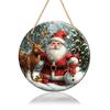 Winter Santa Wall Art Christmas Wooden Round Hanging Sign, Claus Highland Cow Theme Holiday Party Accents Door Decor, Farmhouse Welcome Ornament