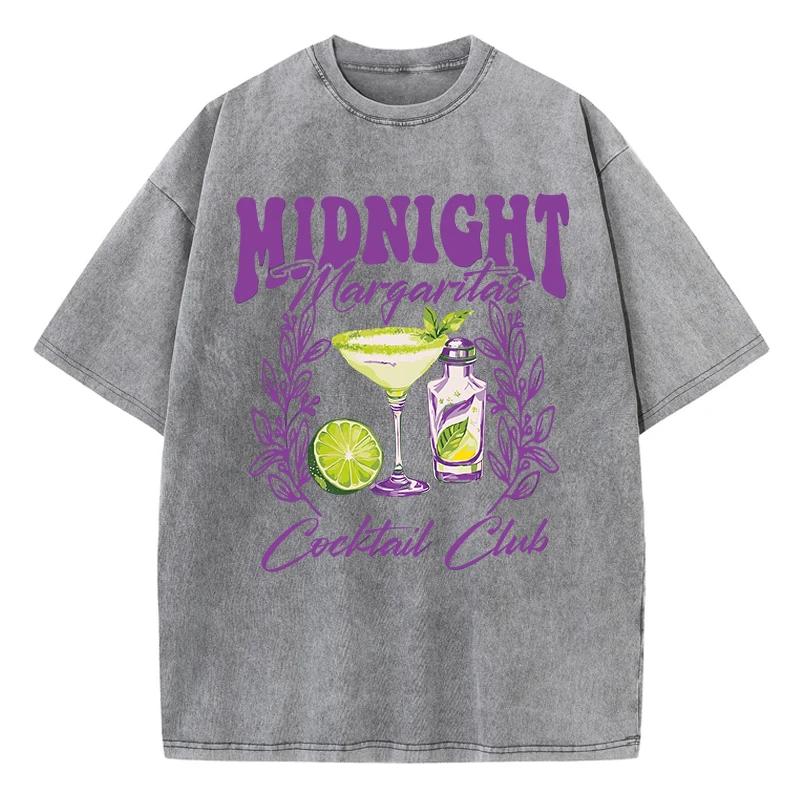 Vintage Woman Acid Wash T-Shirts Midnight Margaret Cocktail Club Prints Tops Crewneck Cotton Oversize Tee Shirts Clothes