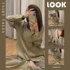 High-end Olive Green Turn-down Collar Cardigan Pajama Set for Women - Autumn Temperament, Long-sleeved Homewear.