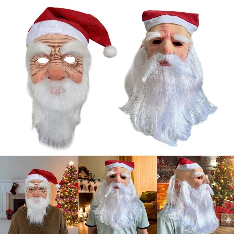 Santa Mask Costume Christmas Santa Costume Accessories for Christmas Party, Santa Mask Costume with Santa Hat and Beard