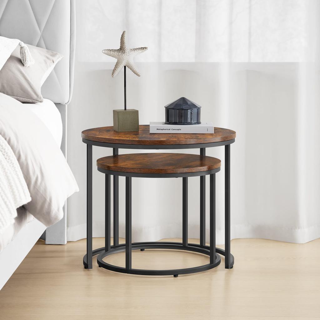 Round Coffee Table, 2 Pieces - Rustic / Black Legs
