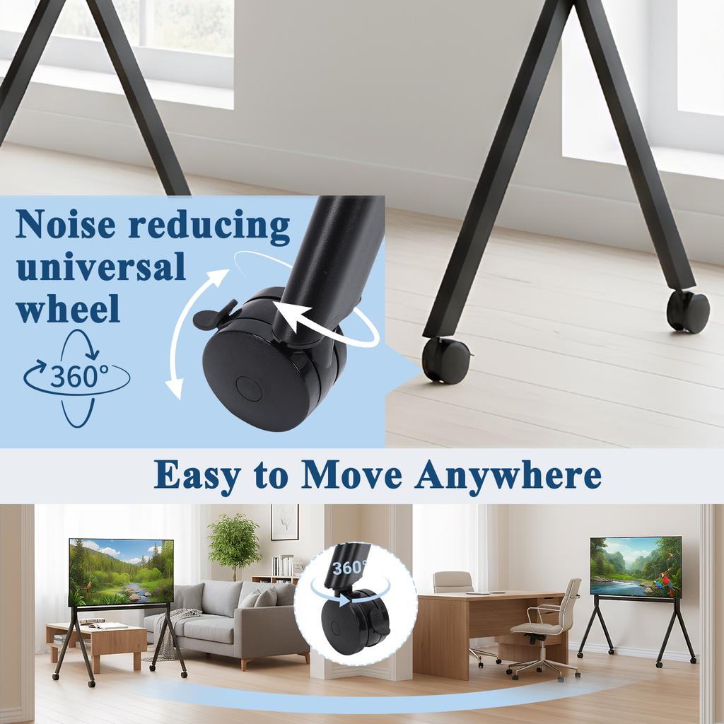 Mobile TV Cart Floor Stand for 86-110 Inch TV 360°Swivel Height Adjustable with Wood Shelf Easy Assembly for Living Room Outdoor