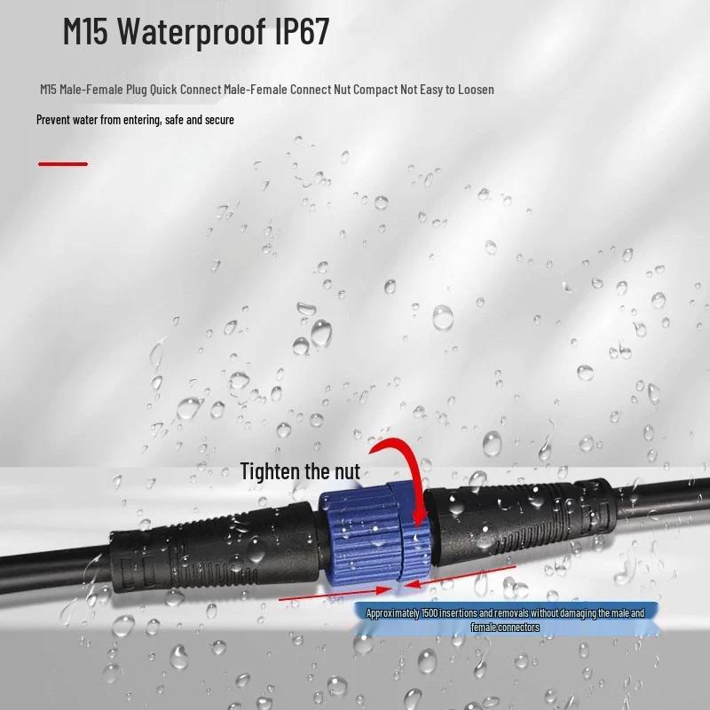 M15 IP65 Waterproof Automotive Connector Cable, 2P/3P/4P/5P LED Power Supply, Male-Female Connector