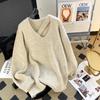 High-quality Collar Cut-out Pullover Sweater Women's Autumn and Winter Korean Version Thickened Design Sense Niche Lazy Style Knitwear