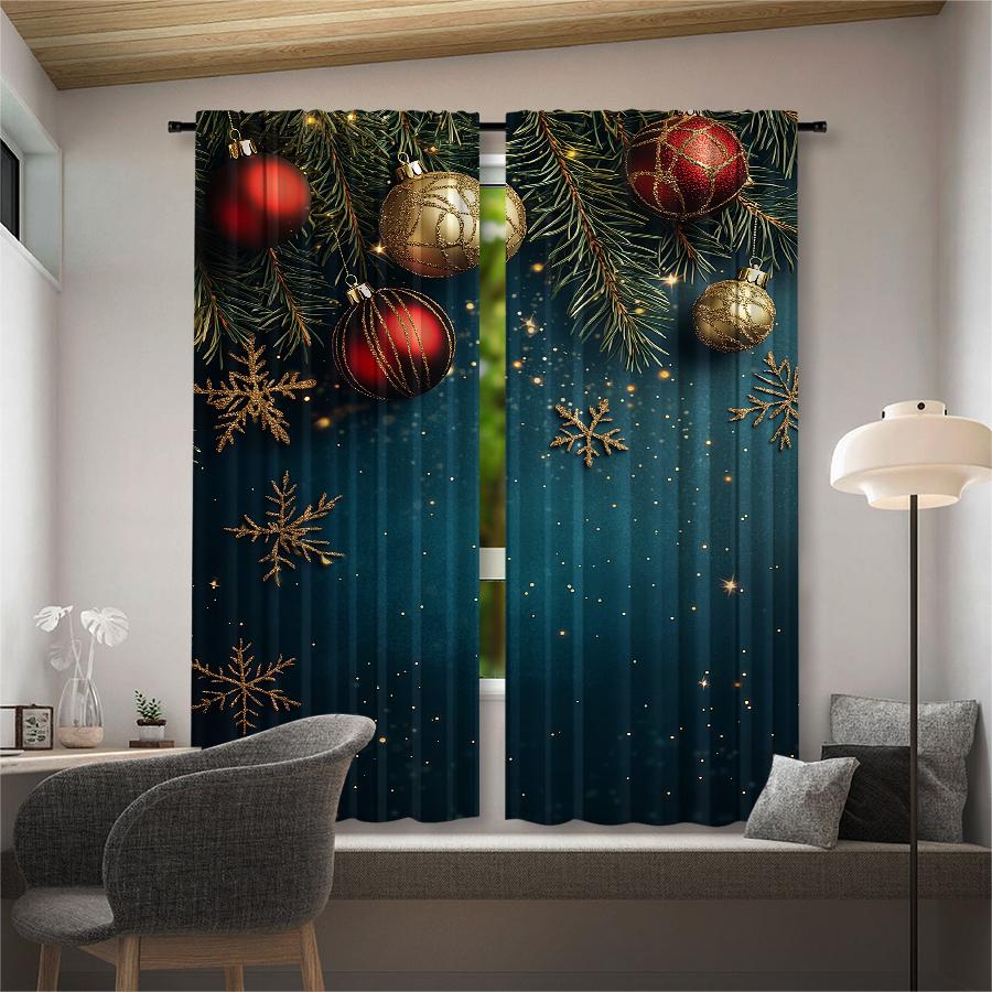 Christmas pine branch printed curtains   pole bag curtains   Christmas decorations   home decorations   room decorations