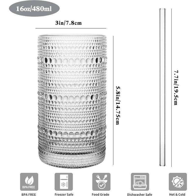 2024 Upgraded Large Capacity 16 oz/480 ml Hobnail Glasses Drinking Set of 12