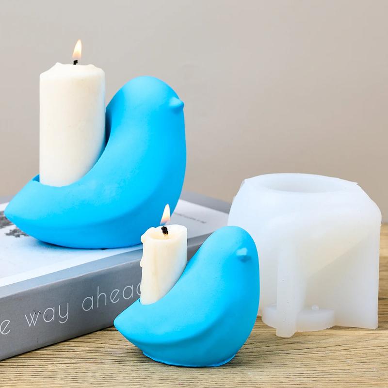 Cute Bird Candlestick Silicone Mold 3D Animal Candle Holder Plaster Molds DIY Concrete Resin Craft Ornament Making Home Decor