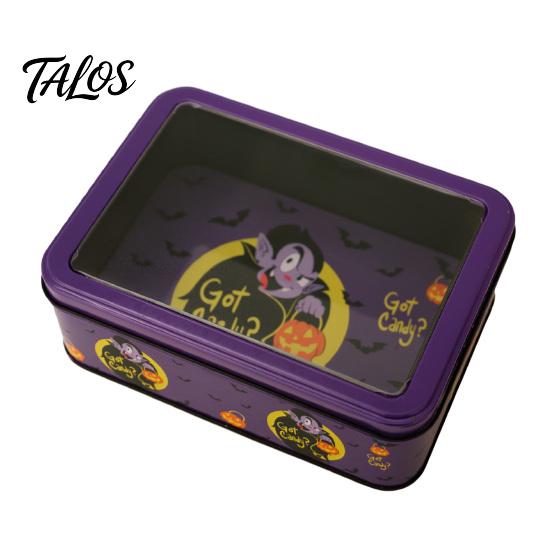 Desktop Decorative Storage Halloween Tin Box with Clear Lid, Witch Pumpkin Ghost Candy Snack Holders Container for Cookies Snacks, Festive Organizer