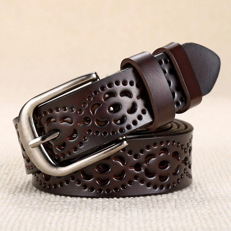 Women's Genuine Leather Hollow Pin Buckle Belt - Fashionable, Versatile, Retro Casual Waist Belt for Jeans