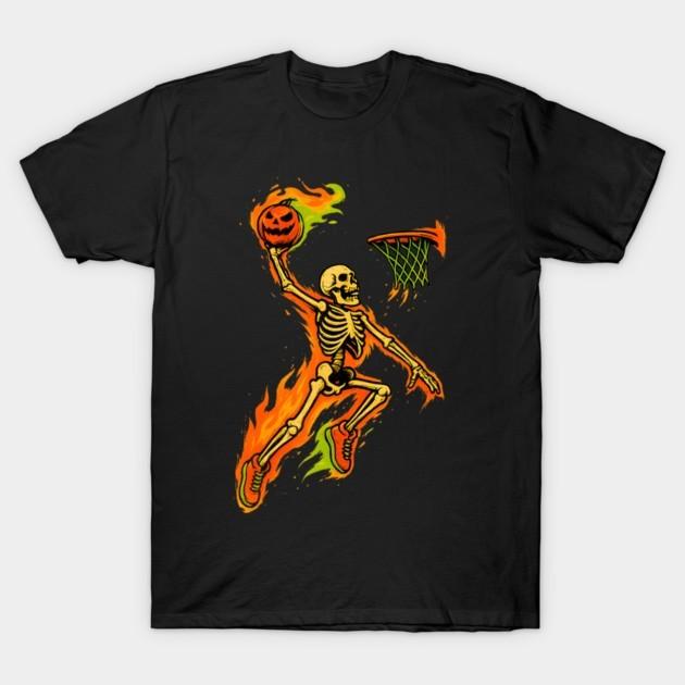 Spooky Skeleton Basketball Player Halloween Sport Meme Graphic Tee