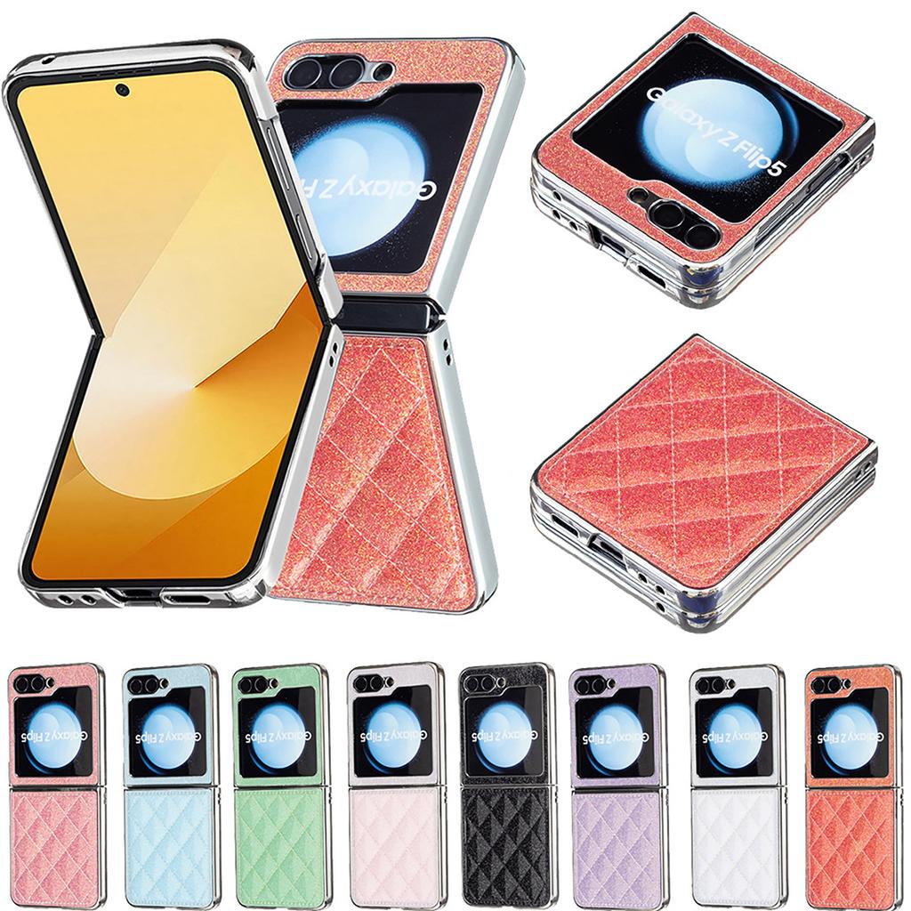 Suitable for Samsung Z Flip6 Fashion Phone Case Z Flip5 Electroplated Glitter Small Fragrant Style Rhombus Leather Case 4th Generation