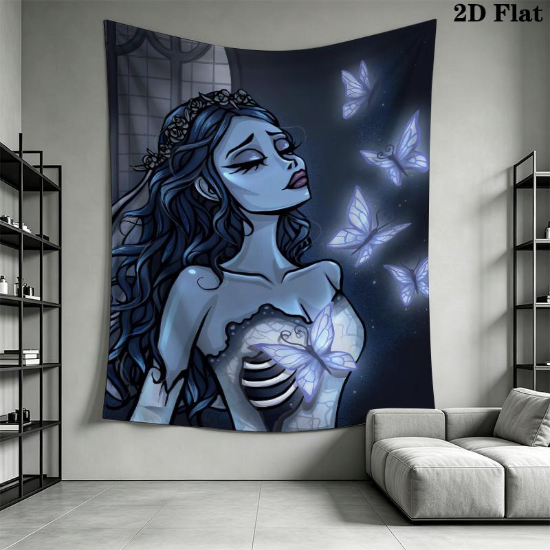 Corpse Bride anime Wall Tapestry Aesthetic Wall Hanging Printed Fabric Blanket Decorative Tapestries for Bedroom Living Room Home Decor