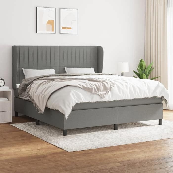 VidaXL Lit à sommier tapissier avec matelas Gris foncé 180x200cm Tissu - Modèle 3128142