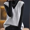 Women's Knitted Sweater Vest Top - V-Neck Hollow-Out Design, Casual Fall/Winter Pullover, Polyester, No Bra Pad, Japanese/Korean Special Collection