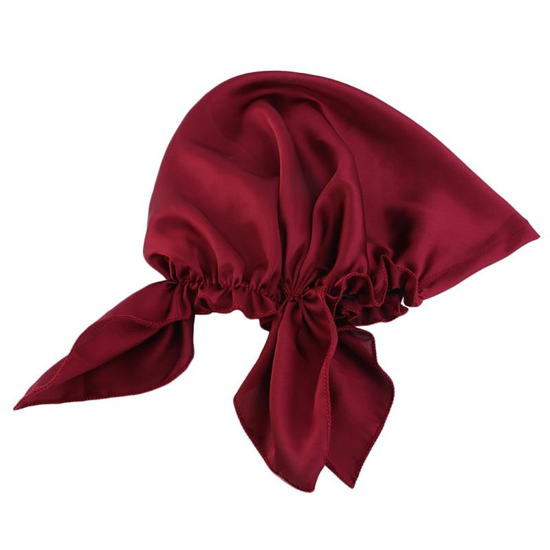 1Pc Women's Comfortable Headscarf Turban Head Cover Solid Color Hair Care Bonnet Hat Night Sleep Cap Imitated Silk