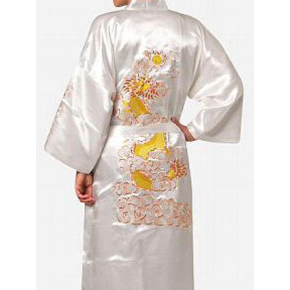 GMXIA Men's Tang Suit Bathrobe with Black Embroidery Pajama
