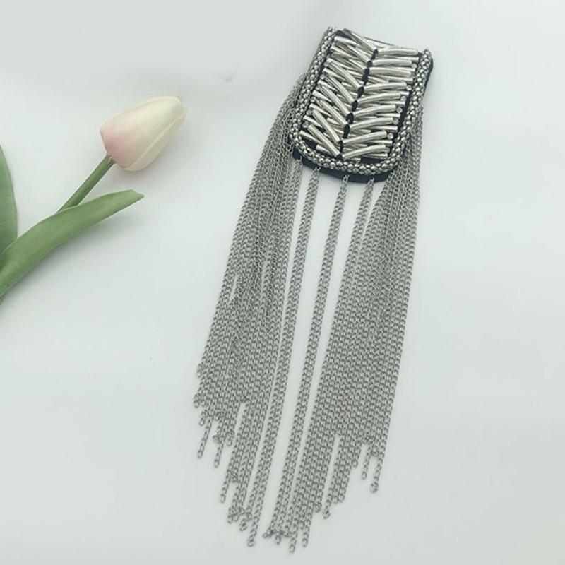 2Pcs Hand-Sewn Shoulder Epaulettes for Formalwear, Pair with Metal Tassels and Angled Tube Rows for Weddings and Ceremonies