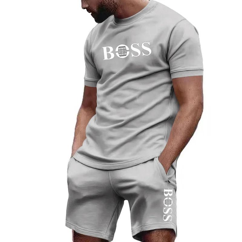 Heren Tweedelig Sportkleding Set: T-shirt met Korte Mouwen en Broek, voor Hardlopen en Fitness, Zomer