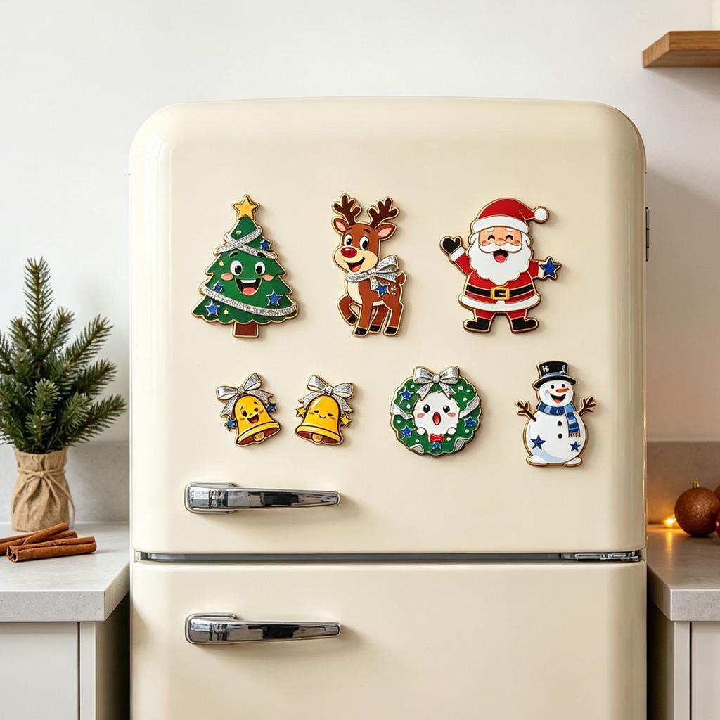 Acrylic Christmas Refrigerator Magnets 7 Piece Flat Fridge Set for Holiday Decor