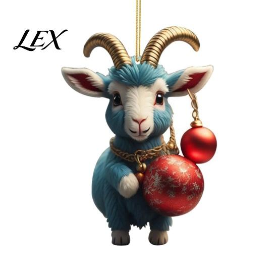 Modern Home Wall Decor 2D Acrylic Goat Christmas Hanging Ornament, 3.15 Inch Farm Animal Xmas Tree Personalized Car Window Charms Decoration for Rear