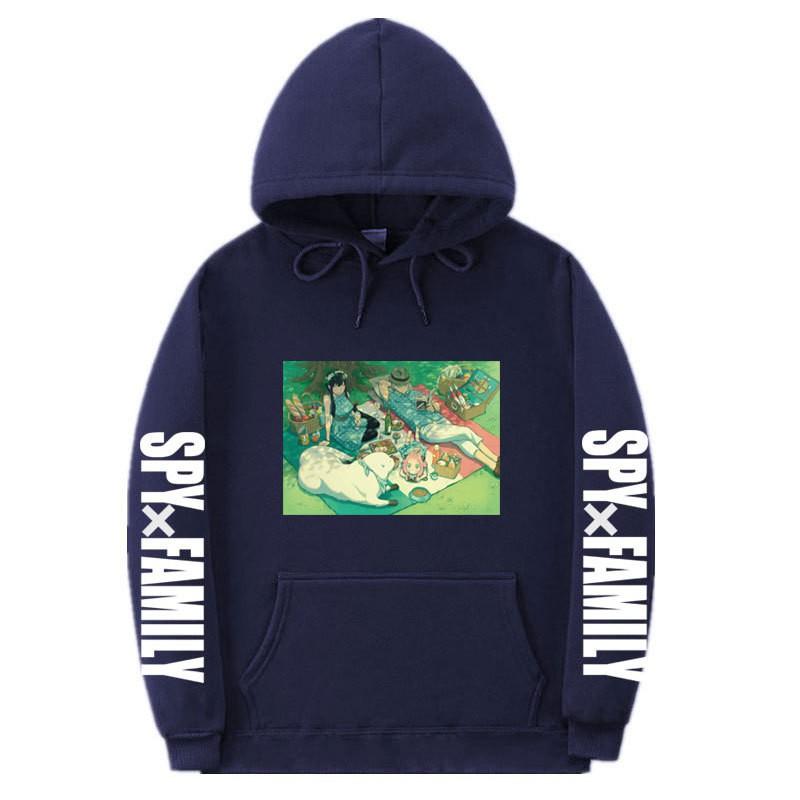 Spy X Family Anime Print Hooded Sweatshirt Men Women Oversized Fleece Pullover With Ribbed Hem