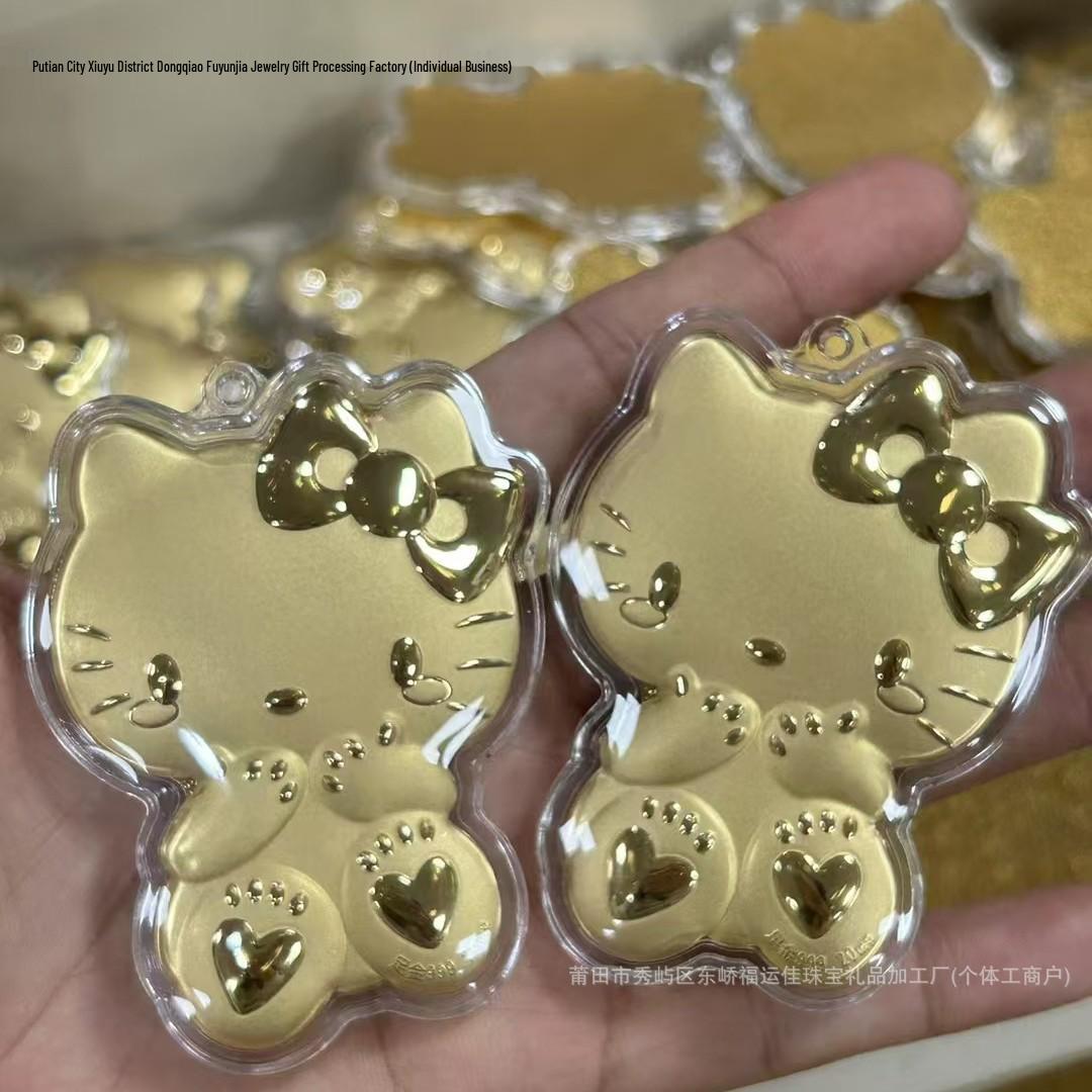 Hello Kitty 999 Gold Phone Sticker & Princess Cat Keychain Pendant - Birthday Gift Single Gold Sticker