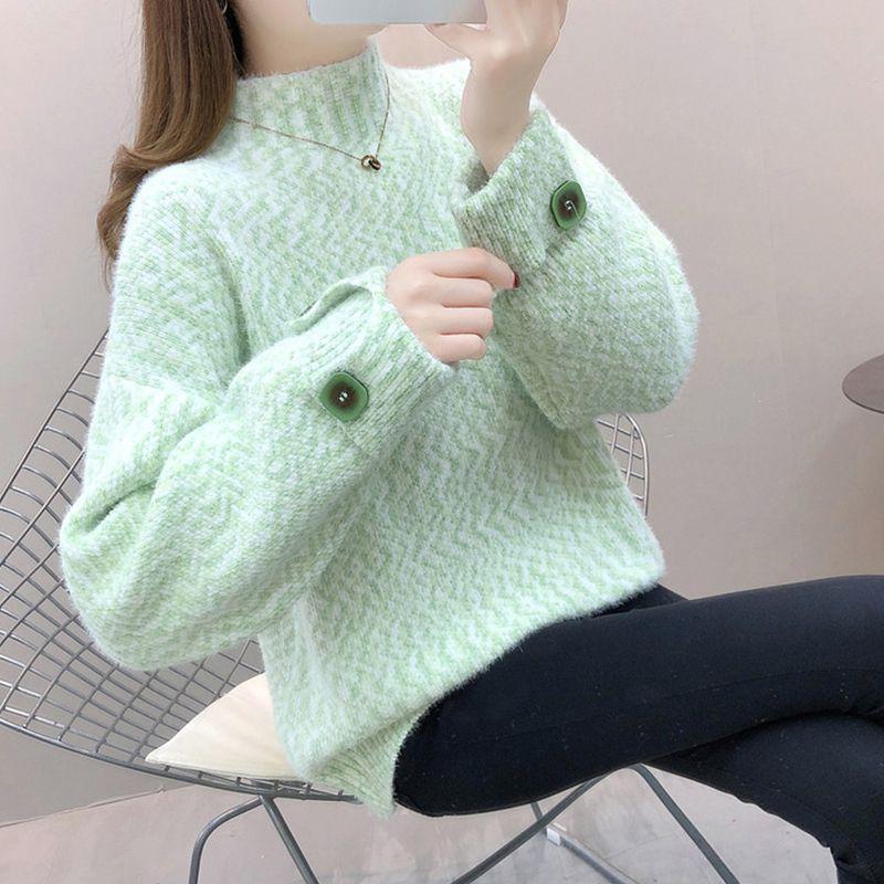 

Свитер с высоким воротом из синели, женский, свободный внутренний слой, базовая рубашка в стиле ленивой вязки 2XL