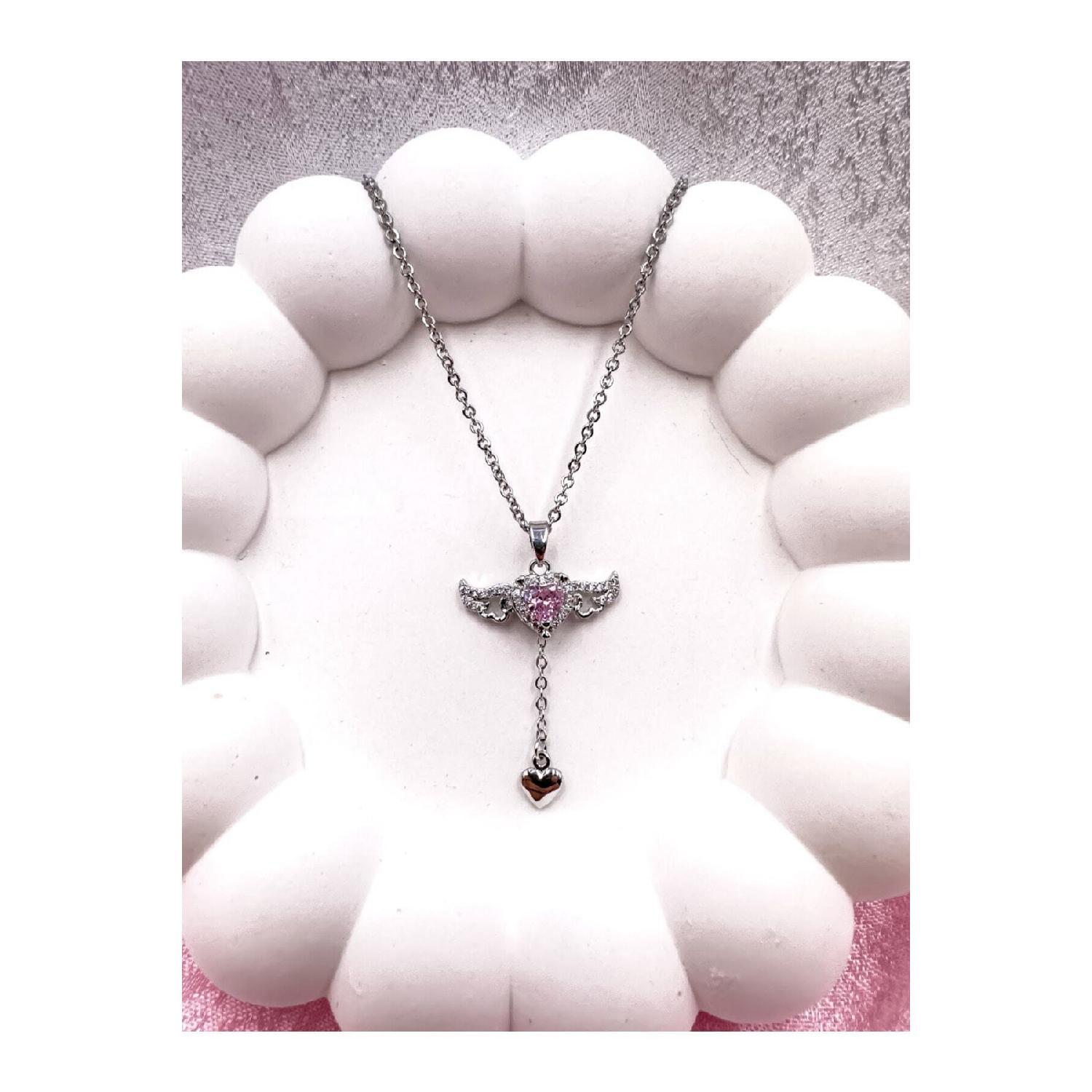 

Женское розовое хрустальное ожерелье с крылатым сердцем из стали 316l, 40-45 см, серебряное ожерелье