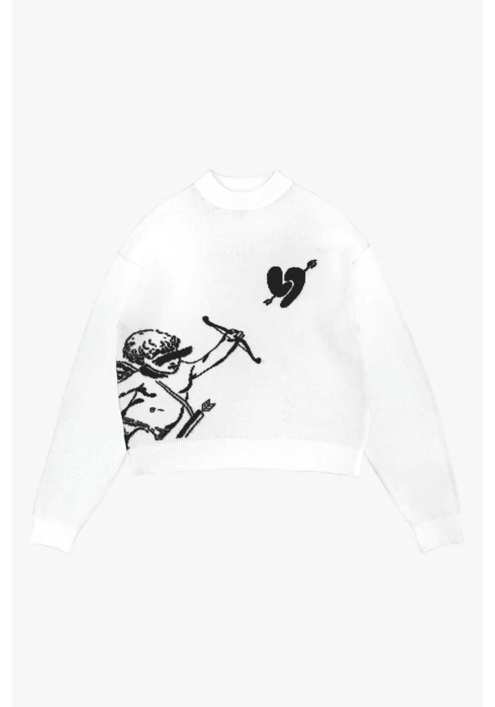 Y2K American High Street Casual Cupid Archery Jacquard Knit Sweater for Men and Women