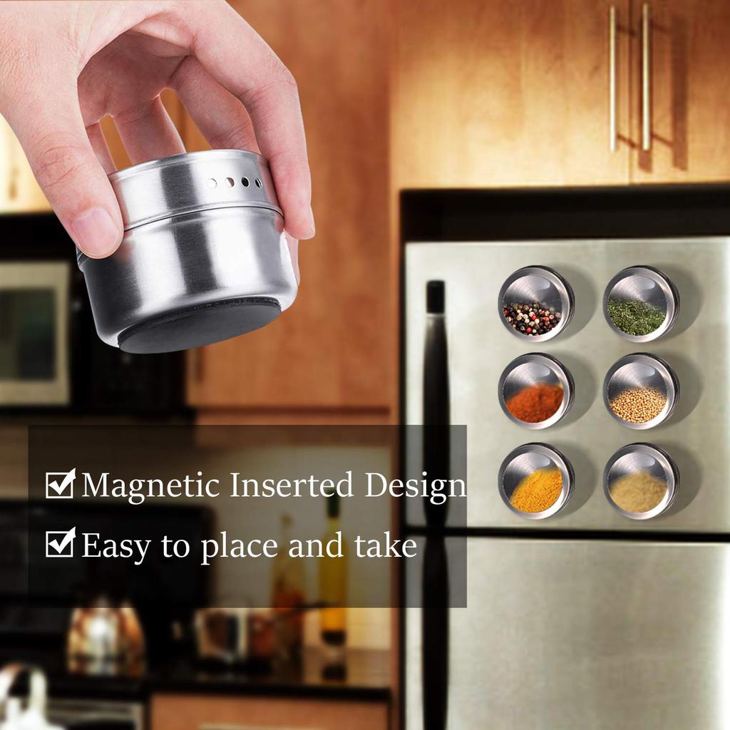 Spice Tins Magnetic Jars Stainless Steel with Clear Lids Salt Pepper Seasoning Organizer Container Kitchen Storage Accessories