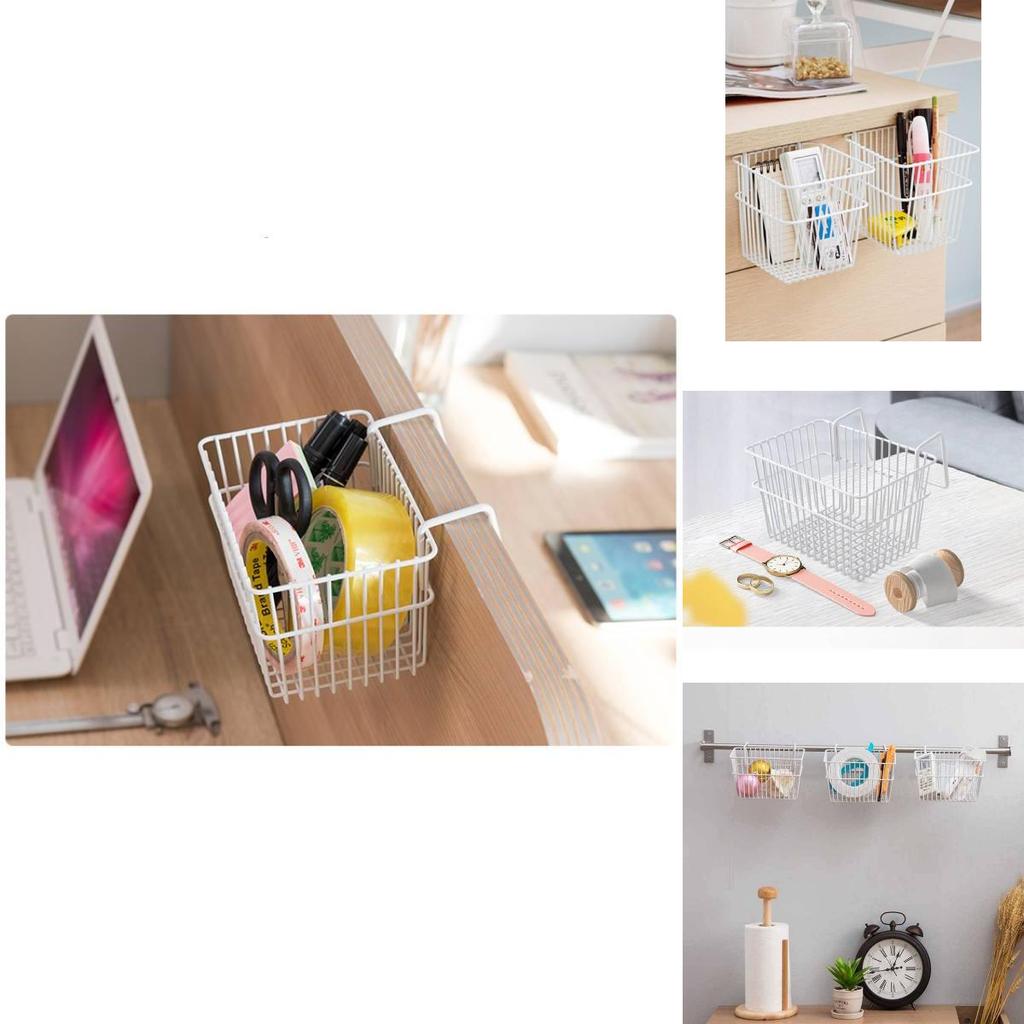Modern Minimalist Iron Storage Basket For Remote Controls And Stationery In White