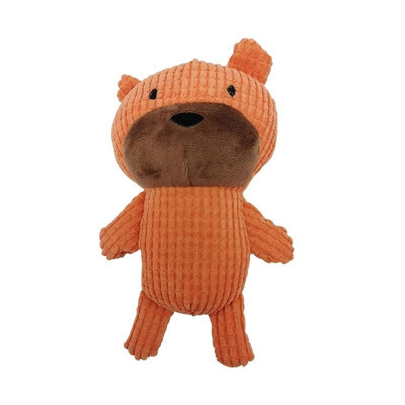 

Cute Orange Corduroy Bear Cat Toy, Soft Plush Kitten Chew Teaser with Squeaky Sound, Interactive Pet Play Toy for Cats Gift оранжевый
