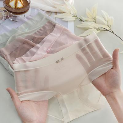 Roupa íntima para mulheres Calcinhas de seda virilha Ice Silk Sem clipe de quadril Sem rastros Lingerie Triângulo Cintura média Tamanho grande Calcinha