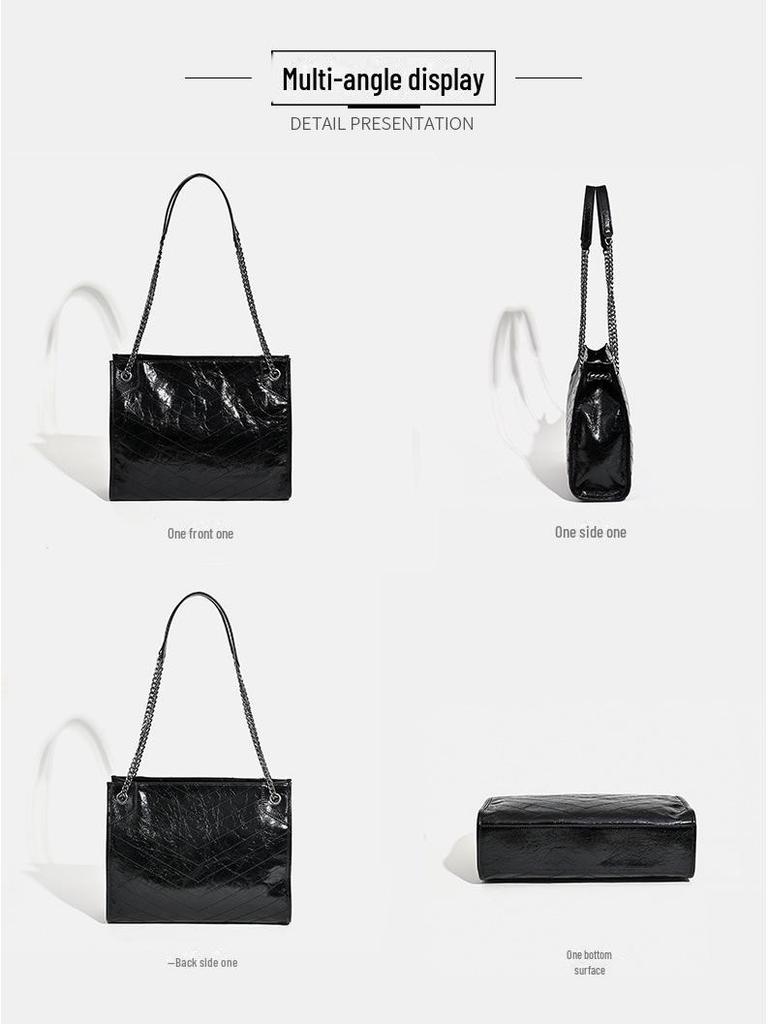 Damen 2025 Rindsleder Diamantkette Schulter Messenger Tote – Pendeltasche mit großem Fassungsvermögen