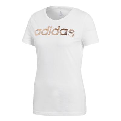 Folie Linear Einfach Gold Buchstaben Druck Rundhals Kurzarm T-Shirt Damen Oberteile Weiß CV4567