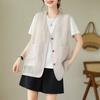 Women Plus Size Linen Blend Sleeveless Vest Open Front V Neck Top