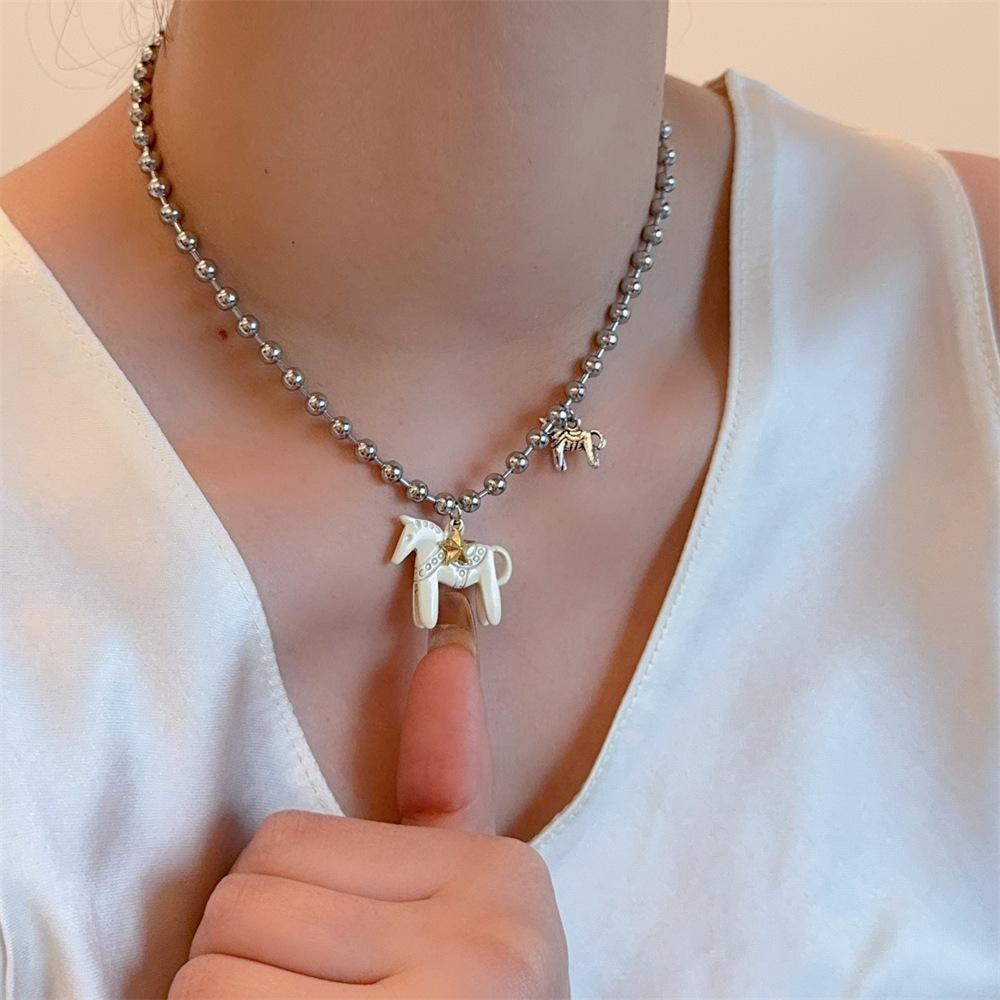 Enamel Colt Horse Pendant Necklaces for Women  Alloy Beads Chain Chokers