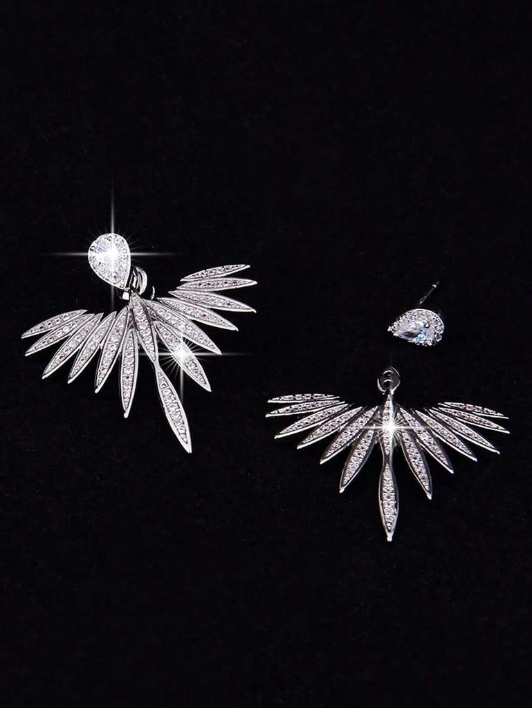 1Pair Fan-Shaped Zircon Earrings, 2-Way Wear Crystal Drop Earrings for Women, Wedding Party Jewelry