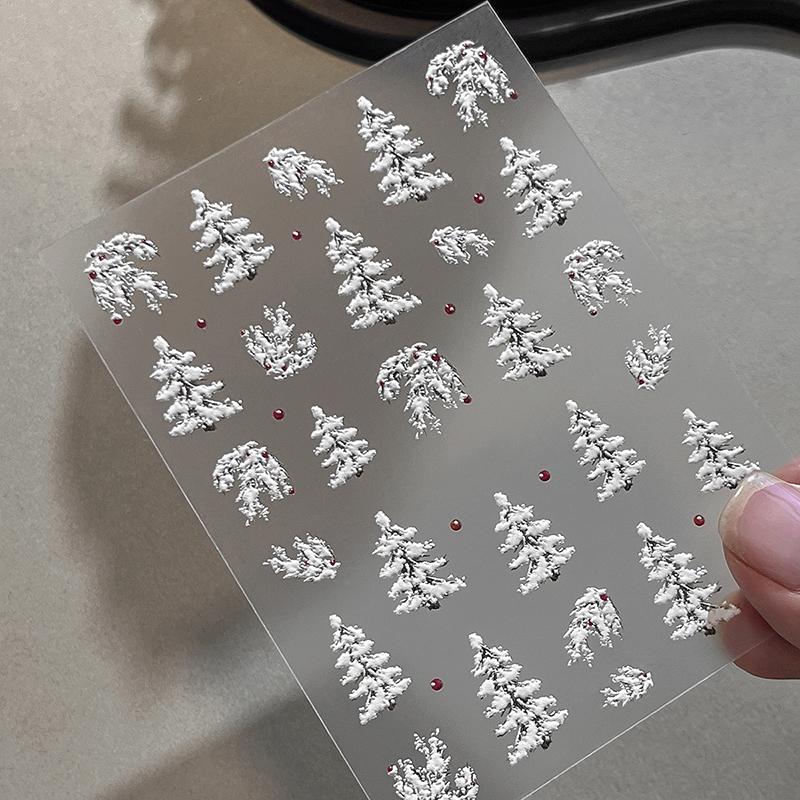 Geprägte Weihnachtsbaum-Nagelkunst-Aufkleber 2025 Neu Einfache Weiße Polka-Dot-Nagelaufkleber Weihnachtsdekoration