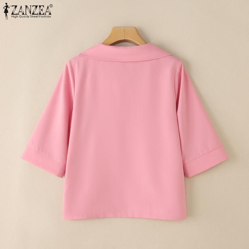 ZANZEA Women Summer O-neck Casual 3/4 Sleeve Floral Embroidery Blouse