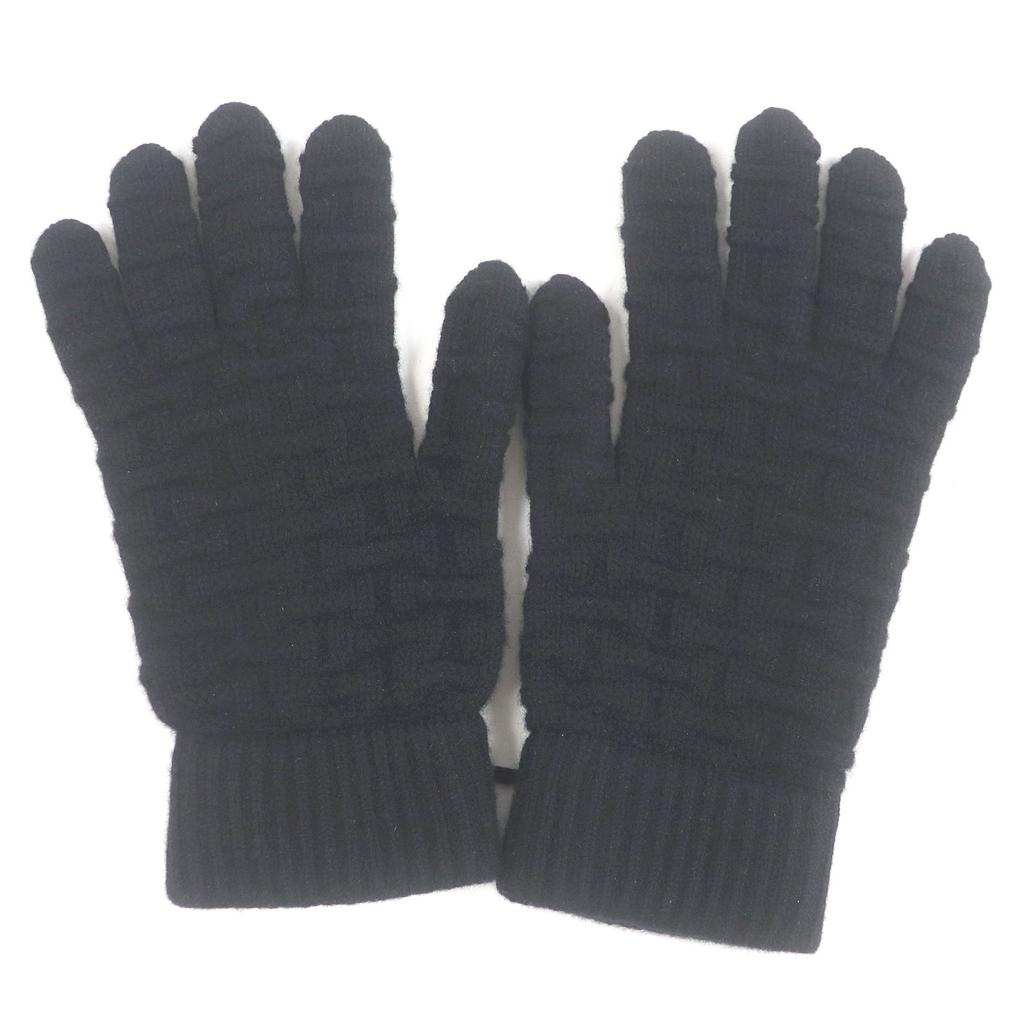 Pristine HERMES Gloves H Logo Motif All-over Knit Gloves Black Cashmere Mens L Used